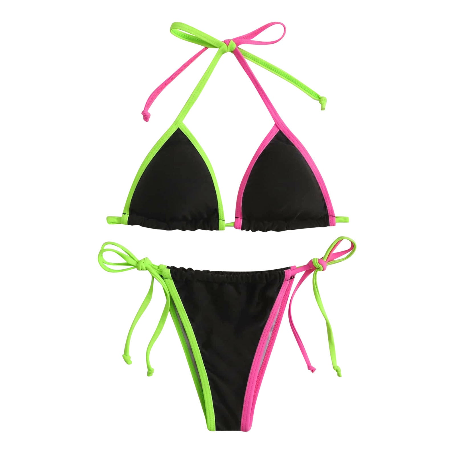 Wholesale Solid Color Two-piece Halter Neck Polyester Swimwear